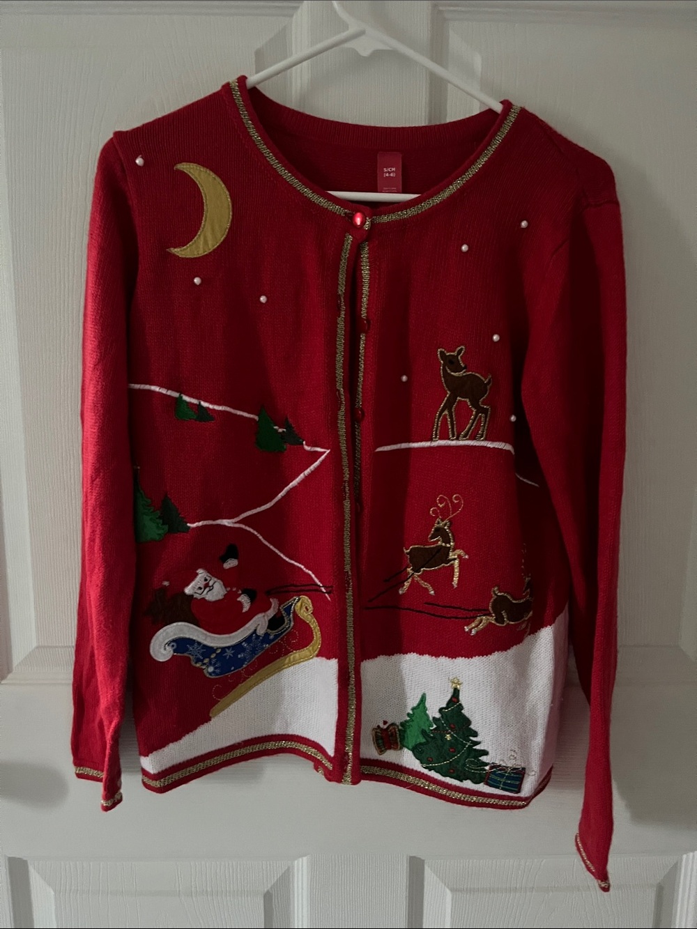 Red Holiday Embroidered Cardigan Sweater with Festive Appliqués sm 4-6